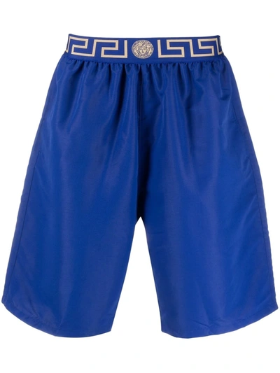 Shop Versace Greca-trim Swim Shorts In Blau