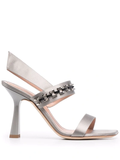 Shop Alberta Ferretti Chain-detail Leather Sandals In Grau