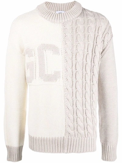 Shop Gcds Logo Cable-knit Jumper In Nude
