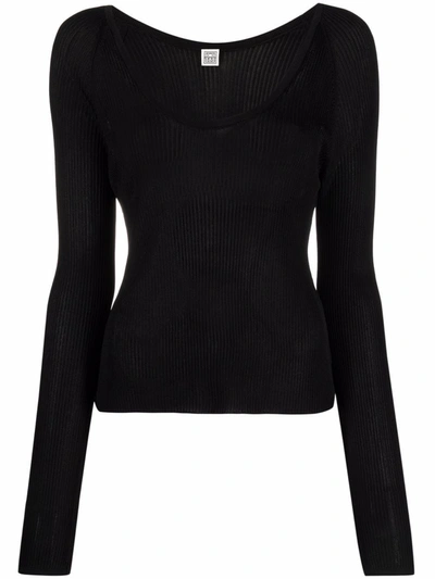 Shop Totême Rib-knit Long-sleeved Top In Schwarz