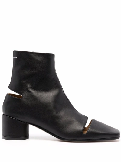 Mm6 Maison Margiela Black Leather Cut-out Ankle Boots In Schwarz | ModeSens