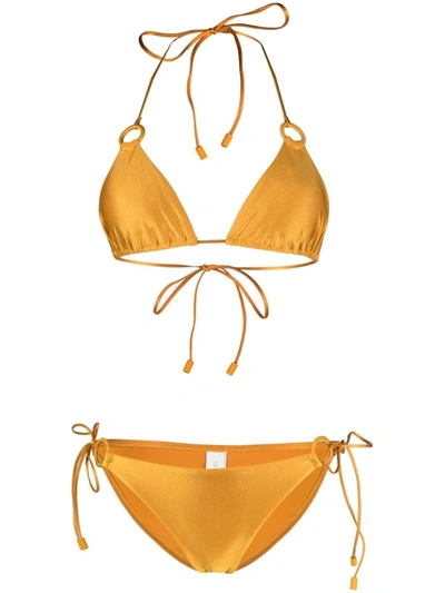 Shop Zimmermann Hoop-detail Halterneck Bikini In Gold