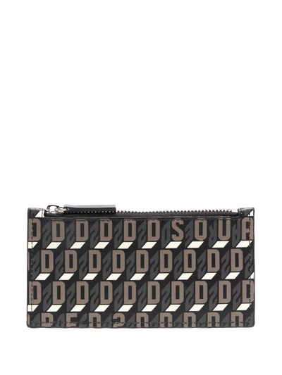 Shop Dsquared2 Monogram-print Zipped Wallet In Schwarz