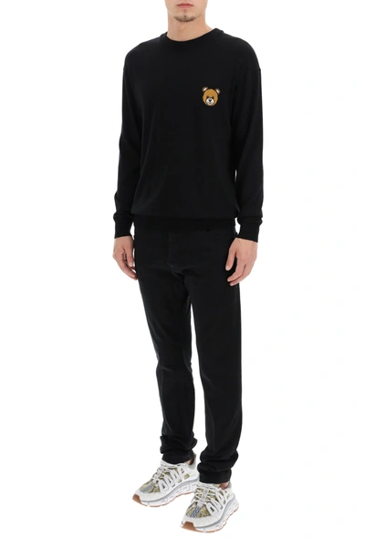 Shop Moschino Teddy Bear Intarsia Sweater In Black
