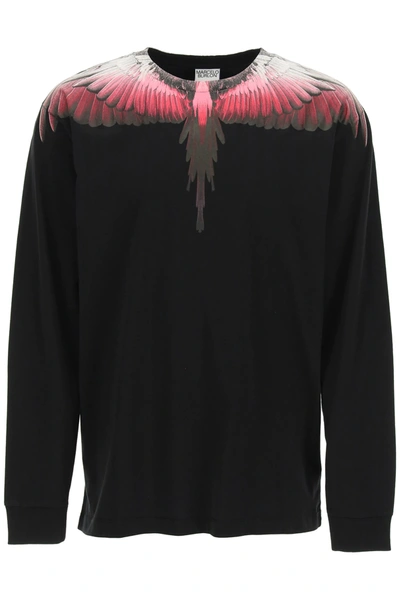 Shop Marcelo Burlon County Of Milan Wings Long-sleeved T-shirt In Black,fuchsia
