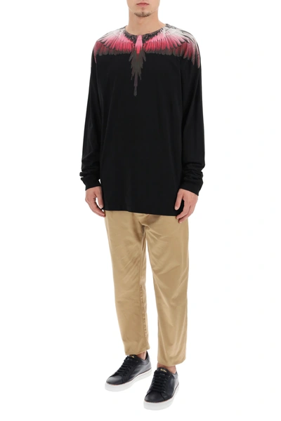 Shop Marcelo Burlon County Of Milan Wings Long-sleeved T-shirt In Black,fuchsia