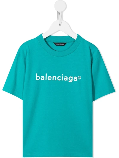 Shop Balenciaga Logo-print Short-sleeve T-shirt In Blue