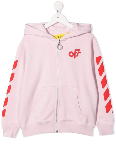 Shop Off-white Rounded-logo Cotton Hoodie In 粉色