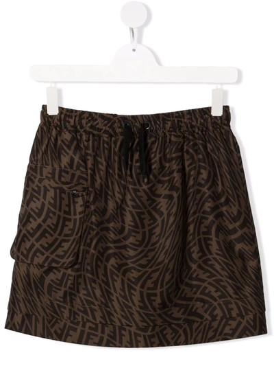 Shop Fendi Teen Ff Vertigo-print Drawstring Skirt In 褐色