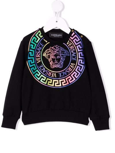 Shop Versace Logo-print Long-sleeve Sweatshirt In 黑色