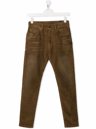 Shop Diesel Teen Corduroy Straight-leg Trousers In 褐色