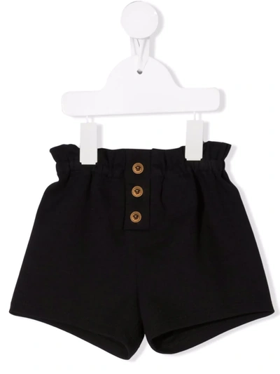 Shop Versace Button-detail Cotton Shorts In 黑色