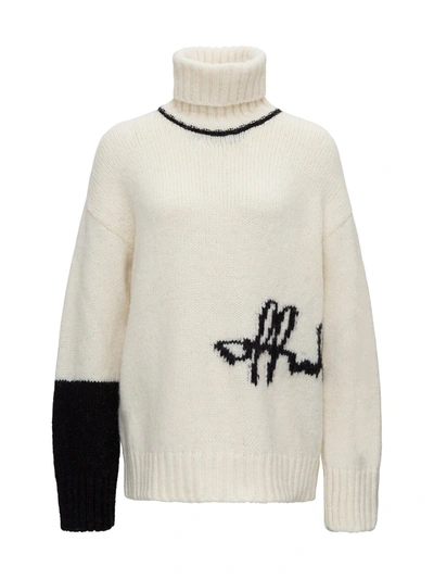 Shop Off-white Sweater With Inlaid Logo In White