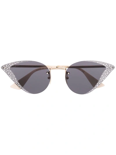 Shop Gucci Crystal-embellished Geometric Sunglasses In Gold