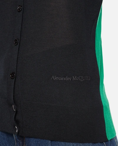 Shop Alexander Mcqueen Embroidered Cardigan In Blue