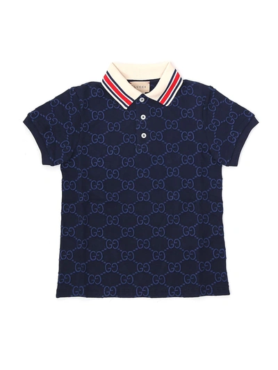 Shop Gucci Kids Gg Motif Polo Shirt In Blue