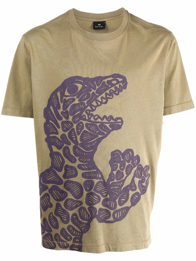 Shop Ps By Paul Smith Abstract Dinosaur Print T-shirt In Grün