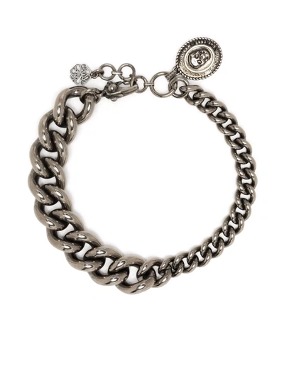 Shop Alexander Mcqueen Skull Charm Curb Chain Bracelet In Metallisch