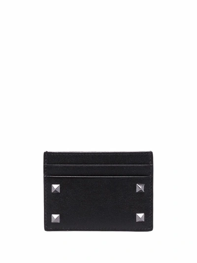 Shop Valentino Rockstud Leather Cardholder In Black