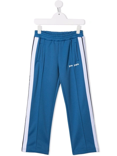 Palm Angels Kids Light Blue And White Joggers With Logo In Blue