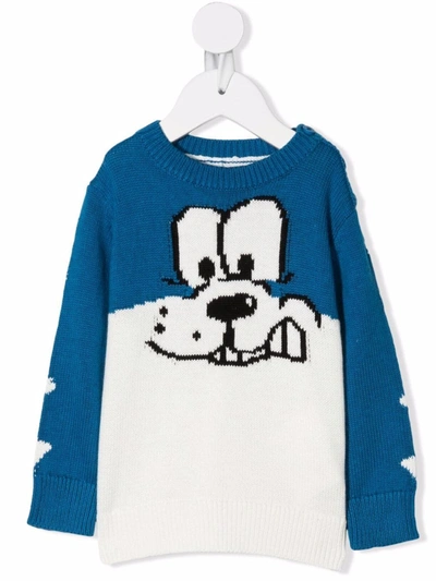 Stella Mccartney Dog Intarsia Cotton-blend Sweater In Blue