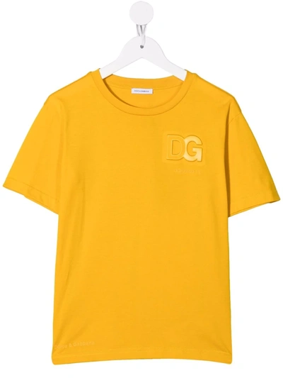 Shop Dolce & Gabbana Logo-patch Cotton T-shirt In Yellow