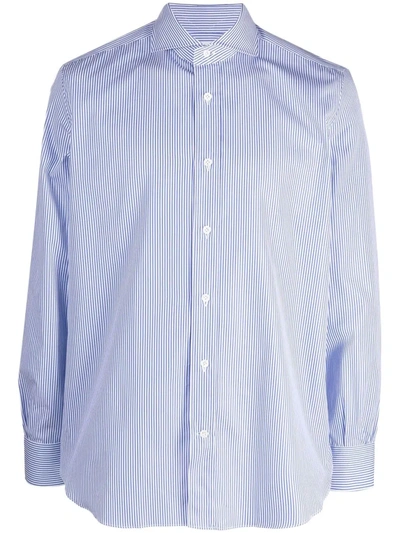 Shop Mazzarelli Stripe-print Collared Shirt In 蓝色
