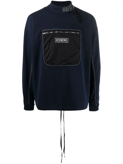 Shop Iceberg Mock-neck Chest Pocket Sweatshirt In 蓝色