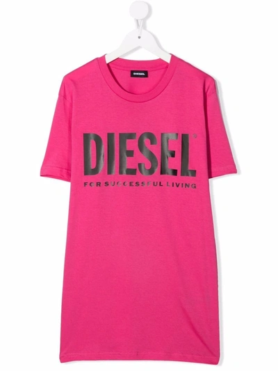 Shop Diesel Teen Logo-print Cotton T-shirt In 粉色
