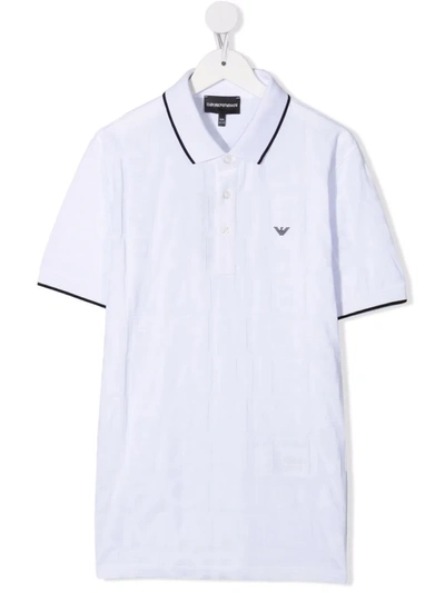 Shop Emporio Armani Jacquard-logo Cotton Polo Shirt In 白色