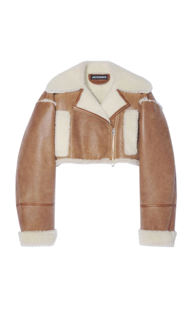 Shop Jacquemus Women's Cropped Shearling-lined Leather Jacket In Neutral