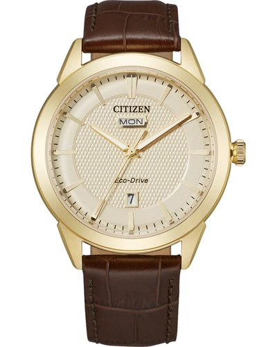 Shop Citizen Eco-drive Champagne Dial Mens Watch Aw0092-07q In Brown / Champagne / Gold Tone