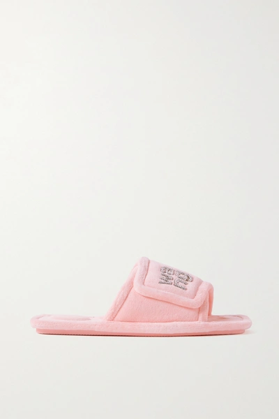 Shop Alexander Wang Lana Embellished Velour Slides In Pink