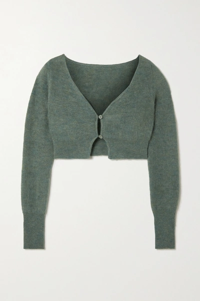 Shop Jacquemus Alzou Cropped Mohair-blend Cardigan In Green