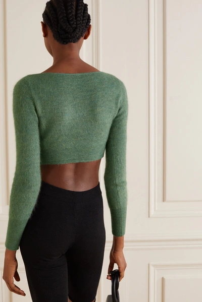 Shop Jacquemus Alzou Cropped Mohair-blend Cardigan In Green