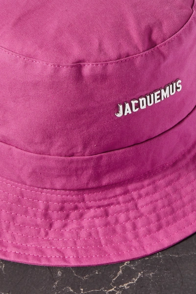 Shop Jacquemus Le Bob Gadjo Logo-appliquéd Cotton-canvas Bucket Hat In Purple