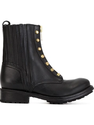 Ash Rachel Leather Zip-front Combat Boots In Black - Gold
