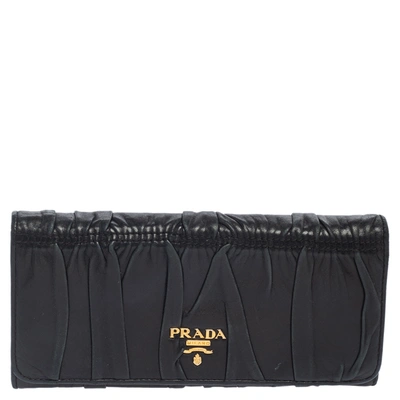 Pre-owned Prada Black Matelass&eacute; Leather Flap Continental Wallet
