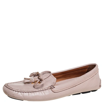 Pre-owned Prada Beige Leather Bow Slip On Loafers Size 38