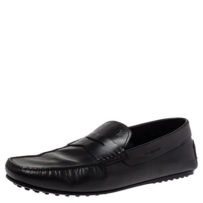Pre-owned Tod's Black Leather Slip On Penny Loafers Size 45