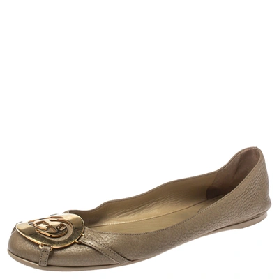 GUCCI Pre-owned Metallic Gold Leather Gg Buckle Ballet Flats Size 37.5