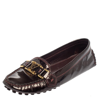 Pre-owned Louis Vuitton Burgundy Patent Leather Oxford Slip On Loafers Size 36