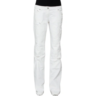 Pre-owned Fendi White Denim Straight Leg Distressed Jeans M