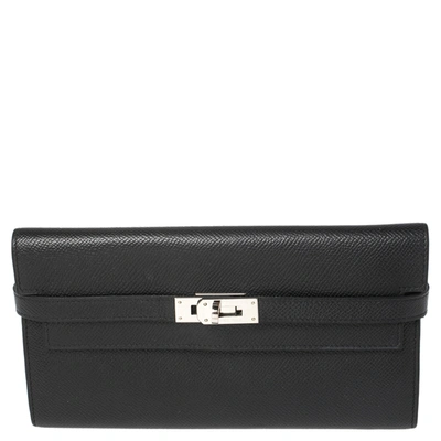 Pre-owned Hermes Black Epsom Leather Long Kelly Wallet