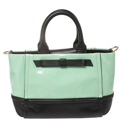 Pre-owned Kate Spade Mint Green/black Patent And Leather Chelsea Park Gigi Tote