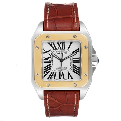 Shop Cartier Santos 100 Steel Yellow Gold 38mm Silver Dial Mens Watch W20072x7 In Not Applicable