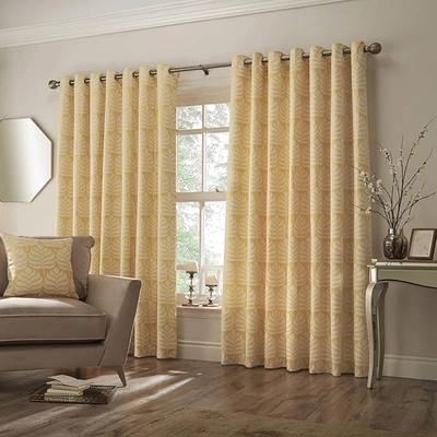 Shop Paoletti Horto Eyelet Curtains (ochre Yellow) (46in X 56in)