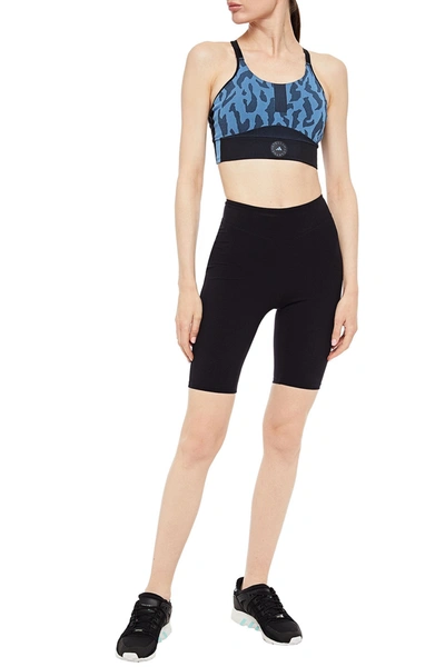 Shop Adidas By Stella Mccartney Cutout Leopard-print Stretch-jacquard Sports Bra In Blue