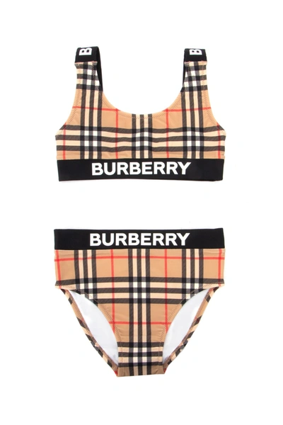 Shop Burberry Kids Logo Band Vintage Check Bikini Set In Multi
