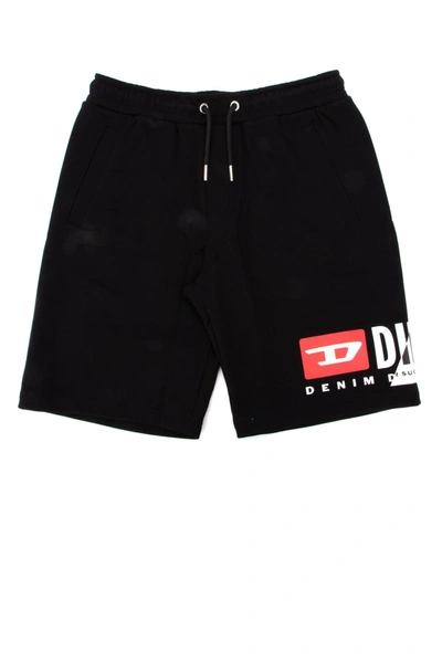Shop Diesel Kids Logo Print Drawstring Track Shorts In Black